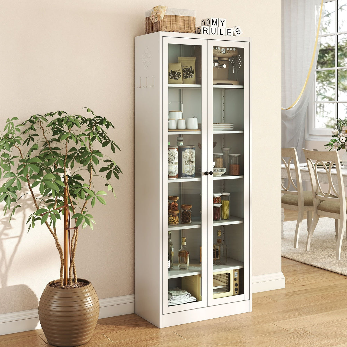 Industrial Metal Kitchen Pantry Cabinet With Adjustable Shelves - White