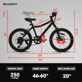 S20101 20" Kids' Bike, Boys Girls Mountain Bike Ages 8-12, 7 Speed Teenager Children Kids' Bicycles, Front Suspension Disc Brake Rear V-Brake, High Steel Frame