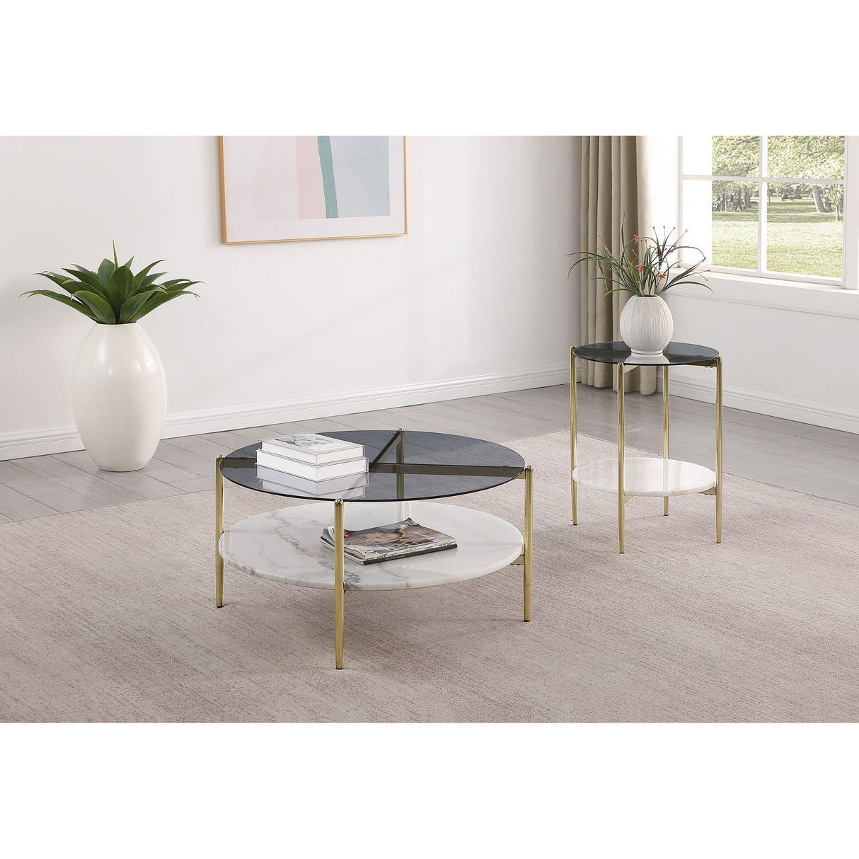 Jackel - 2 Piece Round Coffee And End Table Set - Gold