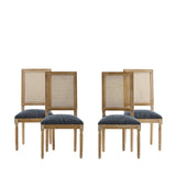 French Country Dining Chair With Rectangular Cane Backrest And Smooth Upholstered Seating