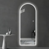 LED Full Length Wall Mirror With Symmetrical Arch Design, Dimmable 3 Color Temperature Lighting - Silver