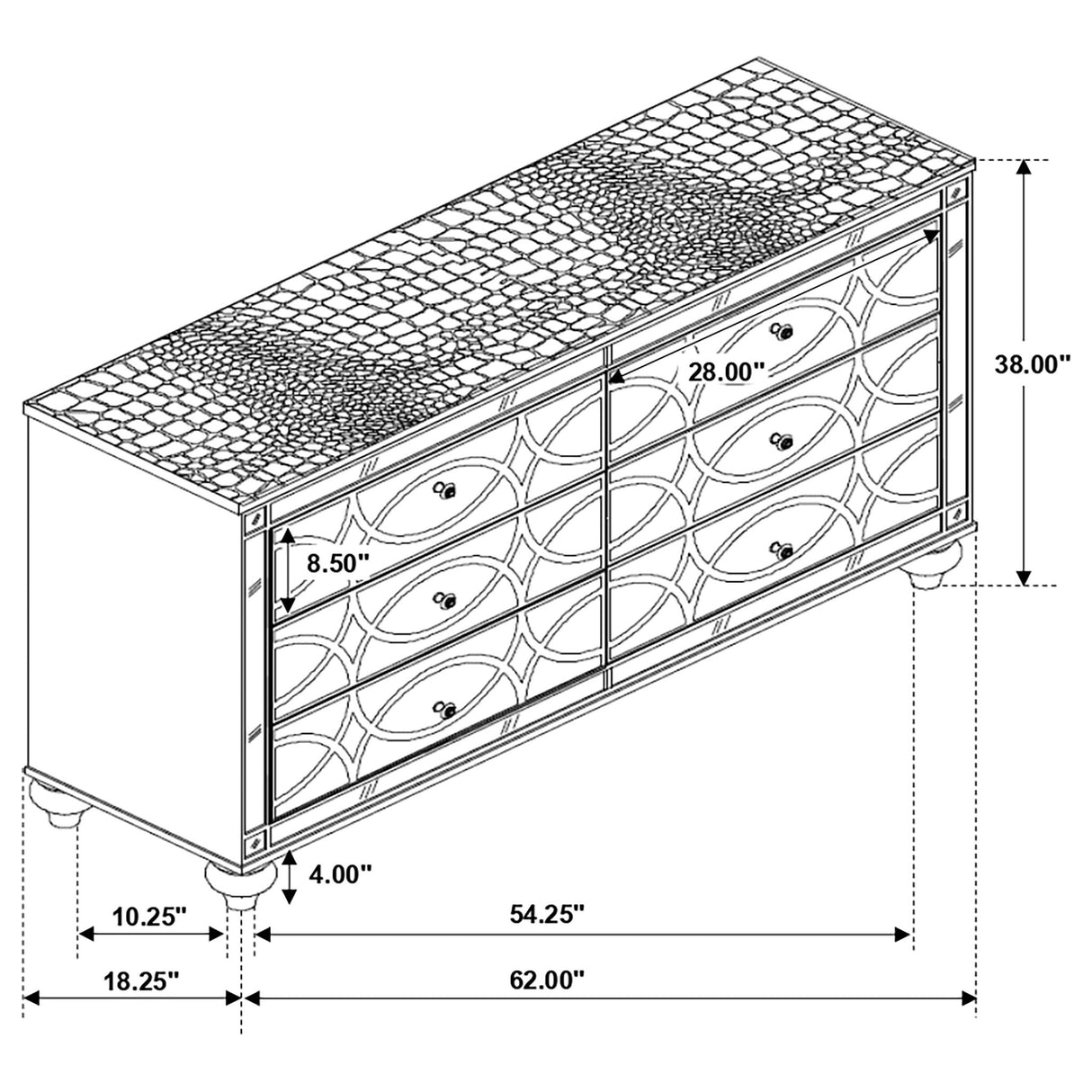 Arabesque - 6 Drawer Dresser - Silver