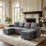 Extra Wide U - Shape Convertible Sleeper Sofa Bed With Dual Storage Ottoman