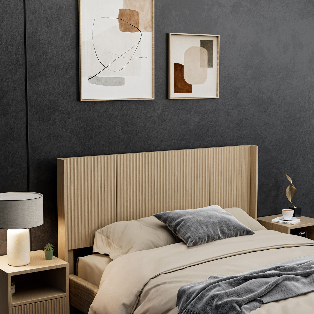 Modern Wide Wall Mounted Fluted Panel Headboard