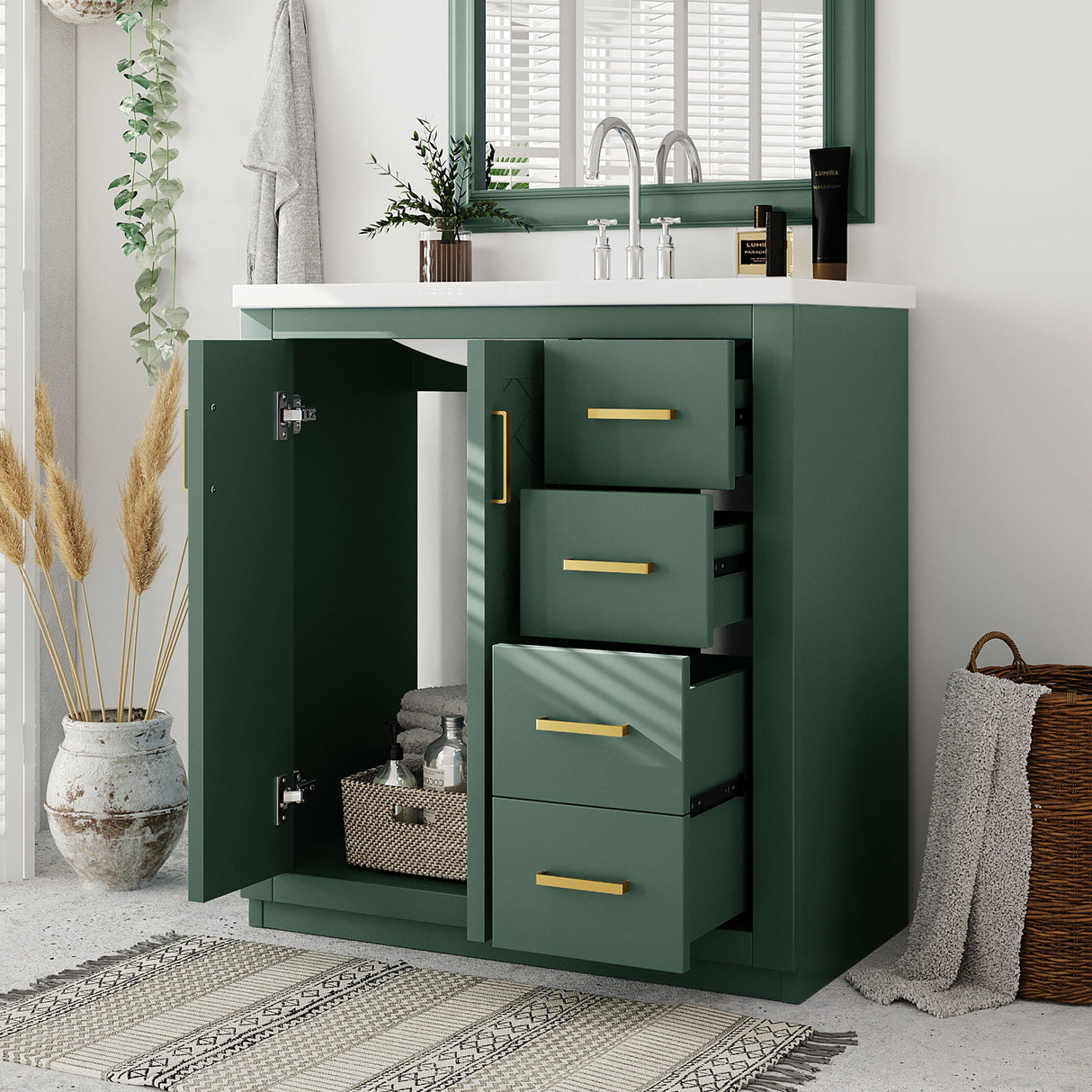 Bathroom Vanity With Sink, Storage Cabinet, Freestanding Set With 3 Drawers & Soft Closing Doors