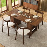 Dining Set With 4 Chairs, Table With Drawers & Open Shelf - Walnut