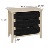 3 Drawer Buffet Sideboard With Adjustable Shelves, Storage Cabinet With Natural Seaweed Decor Doors For Living Room Kitchen Entryway - Natural