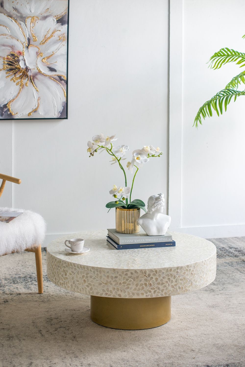 Unique Capiz Coffee Table & Pedestal Base