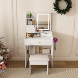 LED Vanity Mirror With Stool, 2 Drawers & 5 Storage Cabinets, Adjustable Lighting Mdf Dressing Table For Bedroom - White