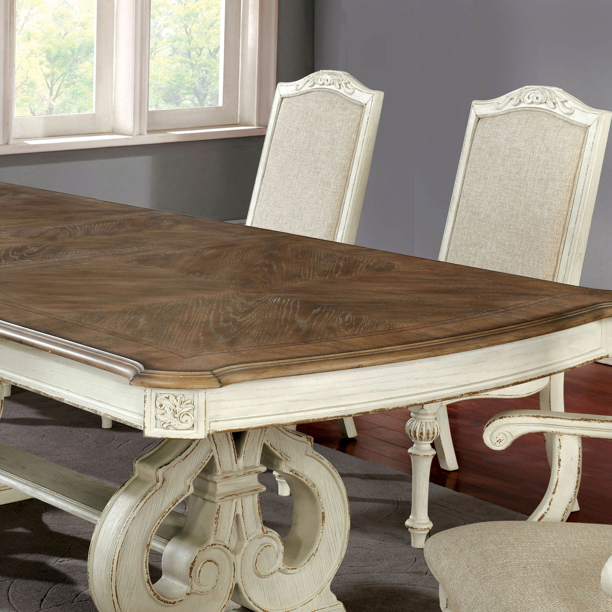 Rustic Dining Set With Table And Upholstered Chairs