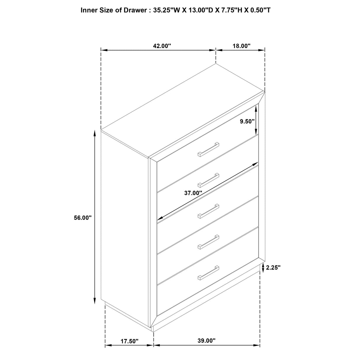 Gibbons Barley - 5 Drawer Bedroom Chest - Brown