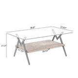 Rectangle Coffee Table With Tempered Glass Top And Shelf