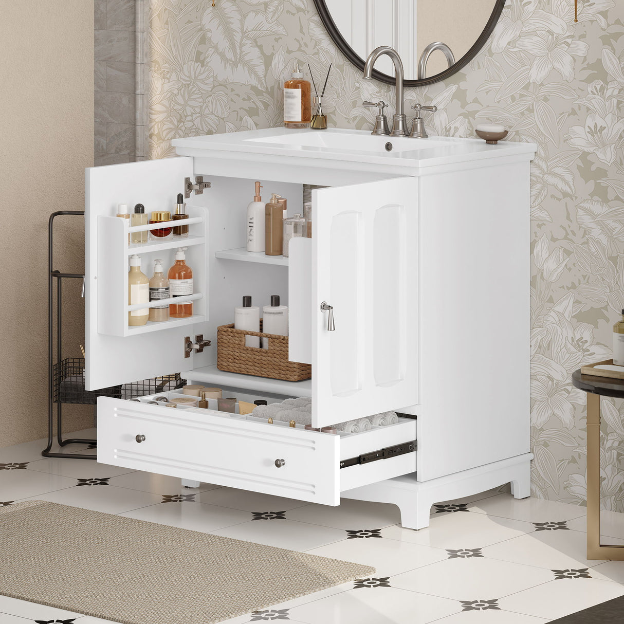 Bathroom Vanity With Sink, Cabinet With Adjustable Shelf And Drawer Divider