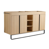 58" Freestanding Bathroom Cabinet With 4 Soft Close Doors & 3 Open Racks (Vanity Only, No Sink) - Oak