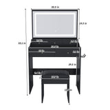 Modern Makeup Vanity Set With Power Outlet, Hair Dryer Holder, And Adjustable Lighting