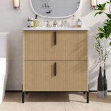 Bathroom Vanity With Ceramic Sink, Fluted Design