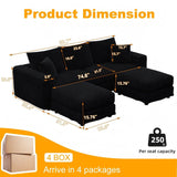 Convertible Deep Seat Sofa With Soft Pillows And Ottomans
