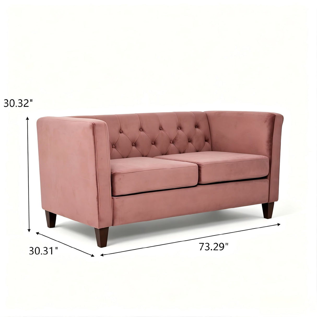 Button Tufted Loveseat, 2 Seater With Square Arm Couch For Living Room