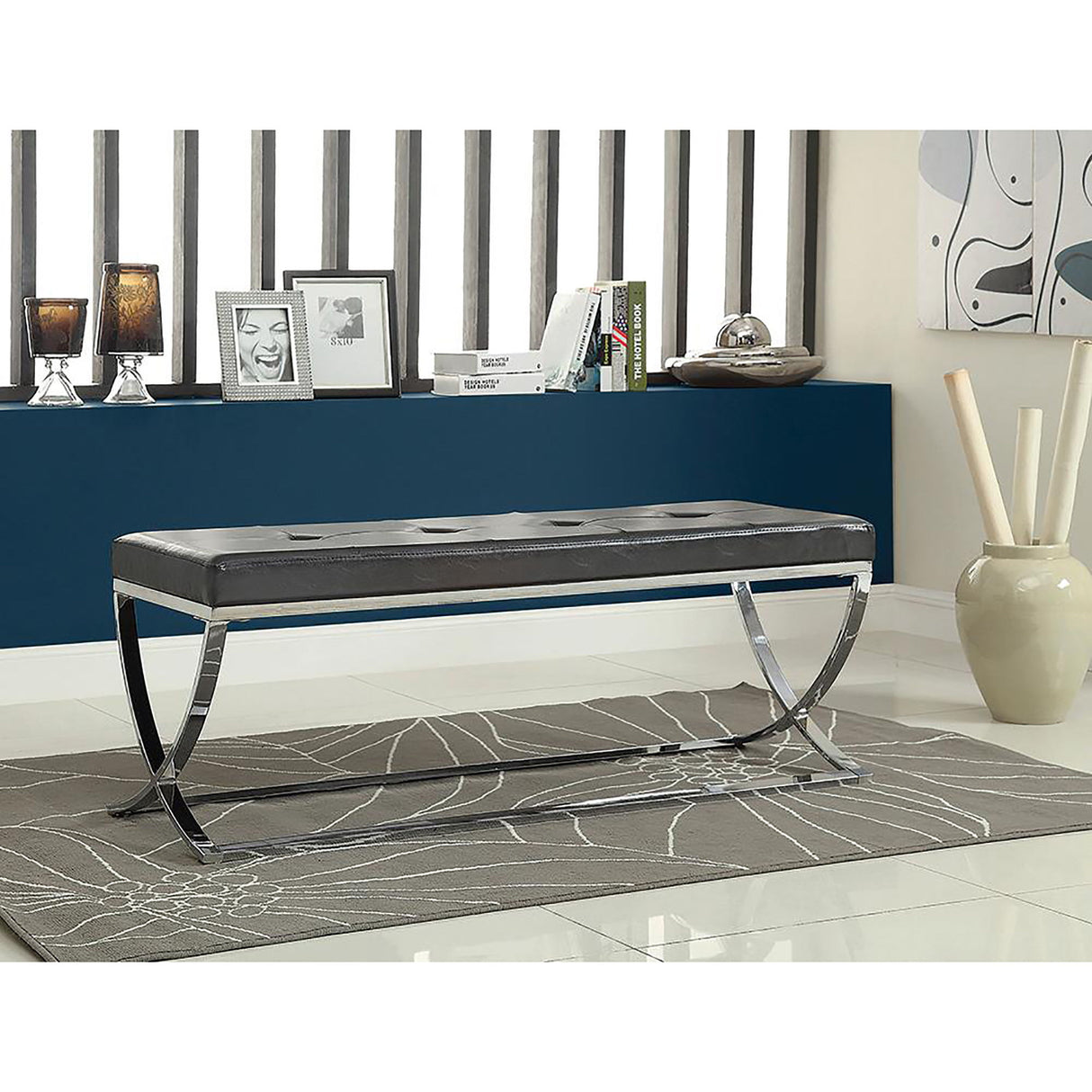 Curve Leg Bench With Upholstery - Black