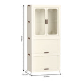 Portable Wardrobe Closet Storage Organizer With Magnetic Doors And Hanging Rod - Cream White