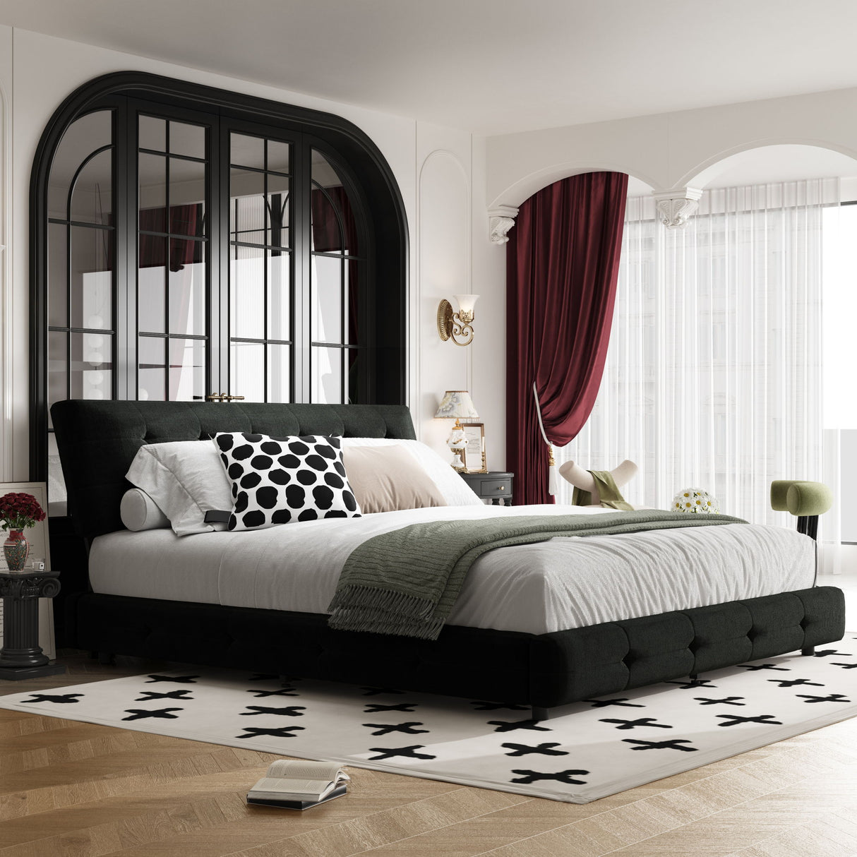 Tufted Headboard With Extra-Large Ultra-Soft Cloud Pillow Design