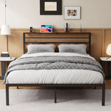 Platform Bed Frame With Charging Station & Headboard Shelves