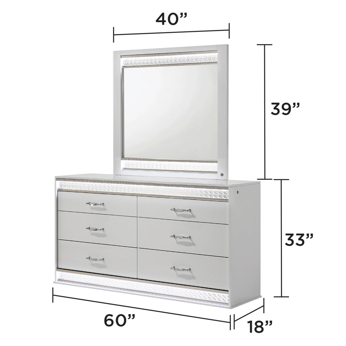 Glam - Mirror With LED Lighting (Includes Mirror Only) - White