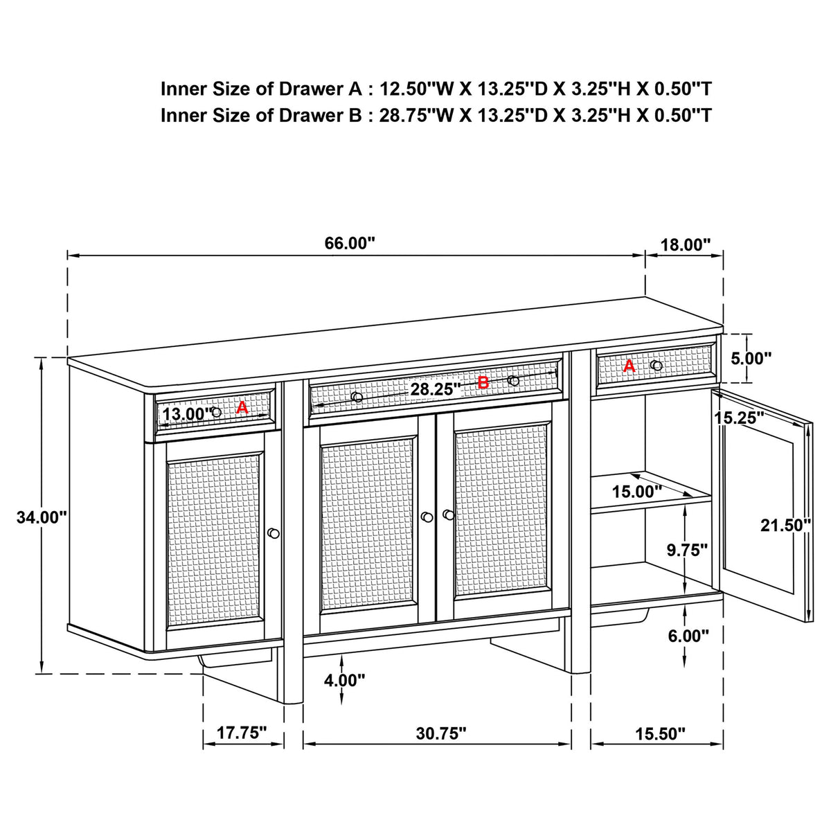 Kimpton - 4 Door Sideboard Buffet Cabinet - Beige
