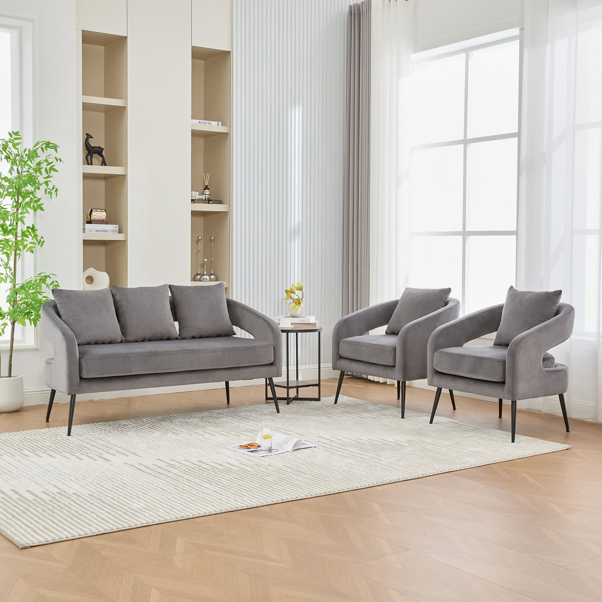 3 Piece Living Room Set, Loveseat & 2 Accent Chairs