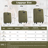 Softside Luggage Expandable 3 Piece Set Upright Spinner Lightweight Travel Suitcase 22" / 26" / 30" - Army Green