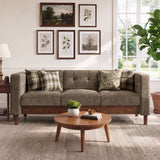 3 Seater Sofa With Square Arms, Tufted Pillow Back For Living Room