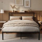 Platform Bed Frame With Charging Station & Headboard Shelves