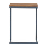 C Shaped End Table With Iron Base And Fir Wood To