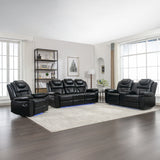 3 Pieces Recliner Sofa Sets Home Theater Seating Manual Recliner Chair With Center Console And LED Light Strip For Living Room