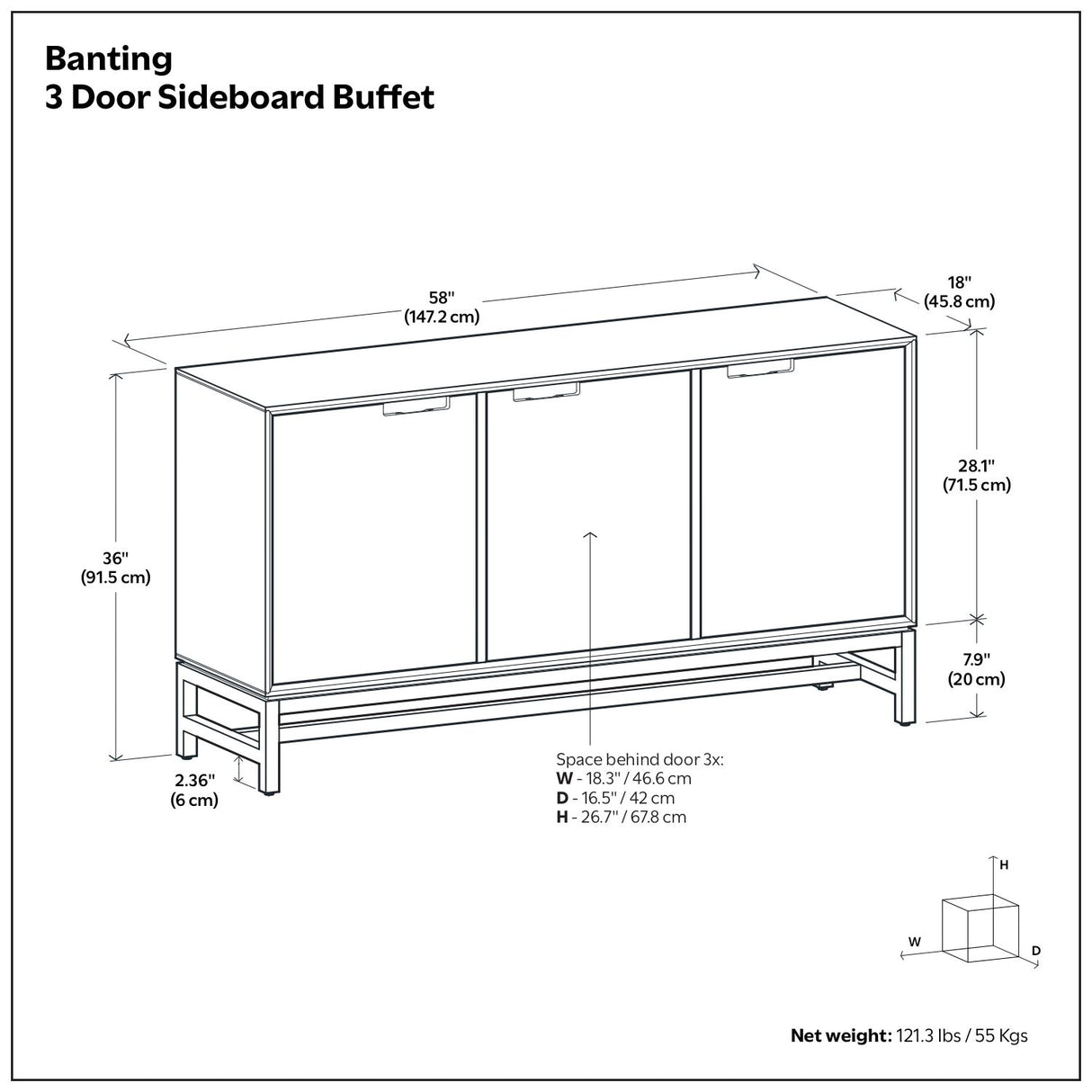 Banting - 3 Door Sideboard Buffet With Adjustable Shelves - Natural Walnut