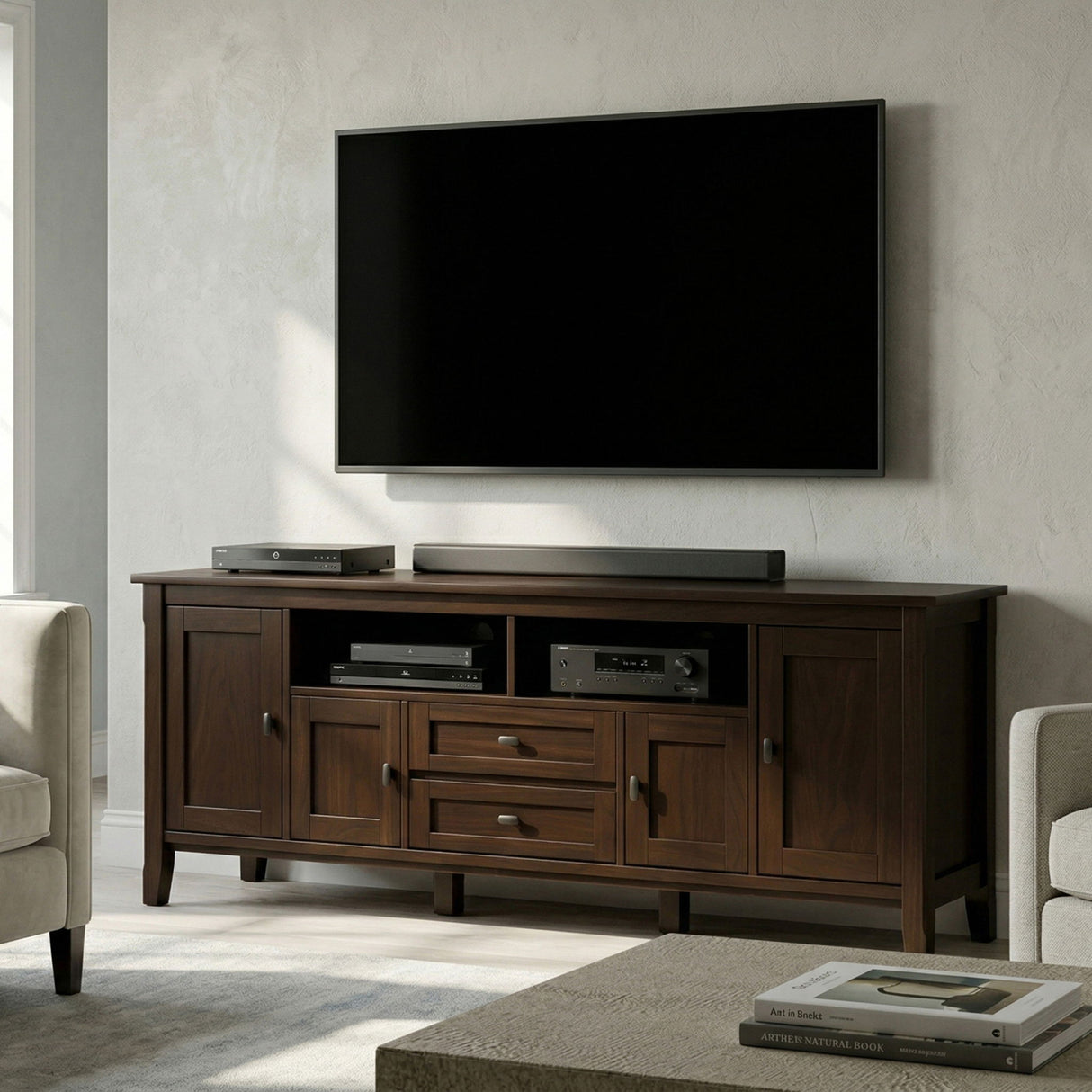 Warm Shaker - TV Media Stand Handcrafted - Tobacco Brown