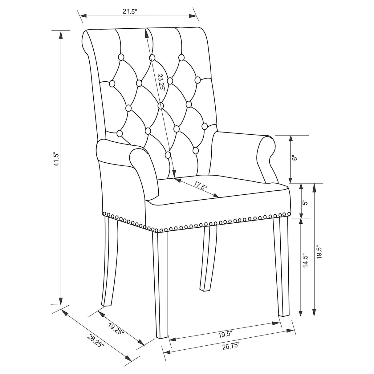 Norwich - Dining Arm Chair With Button Tufting And Rolled Top