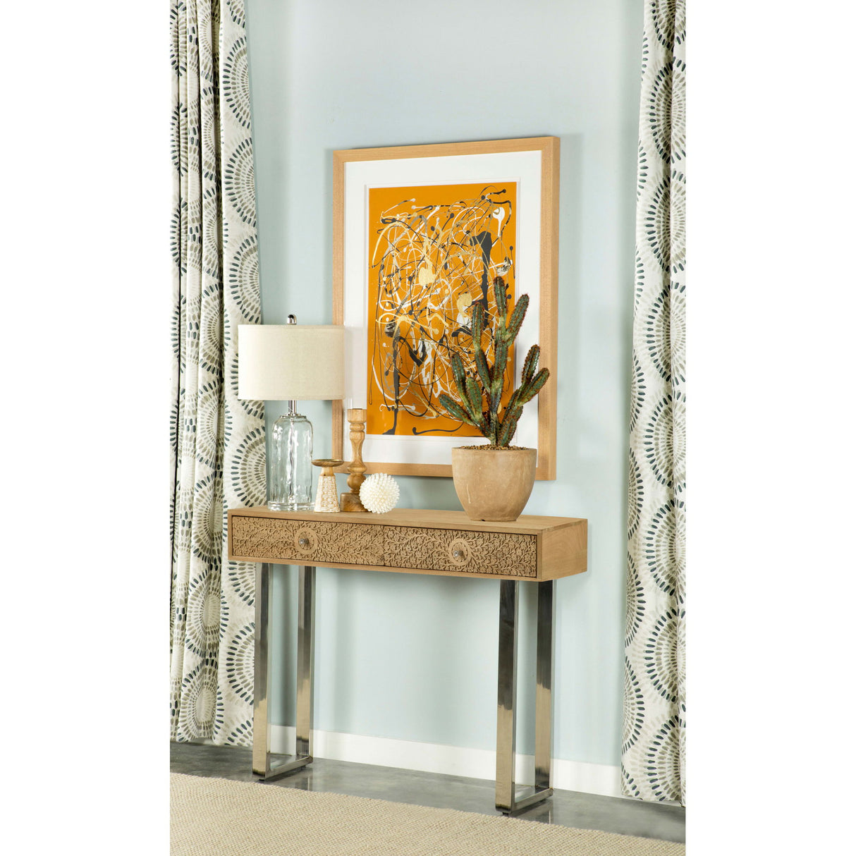 Harmony - 2 Drawer Table With Sled Base In Tones Accents - Natural