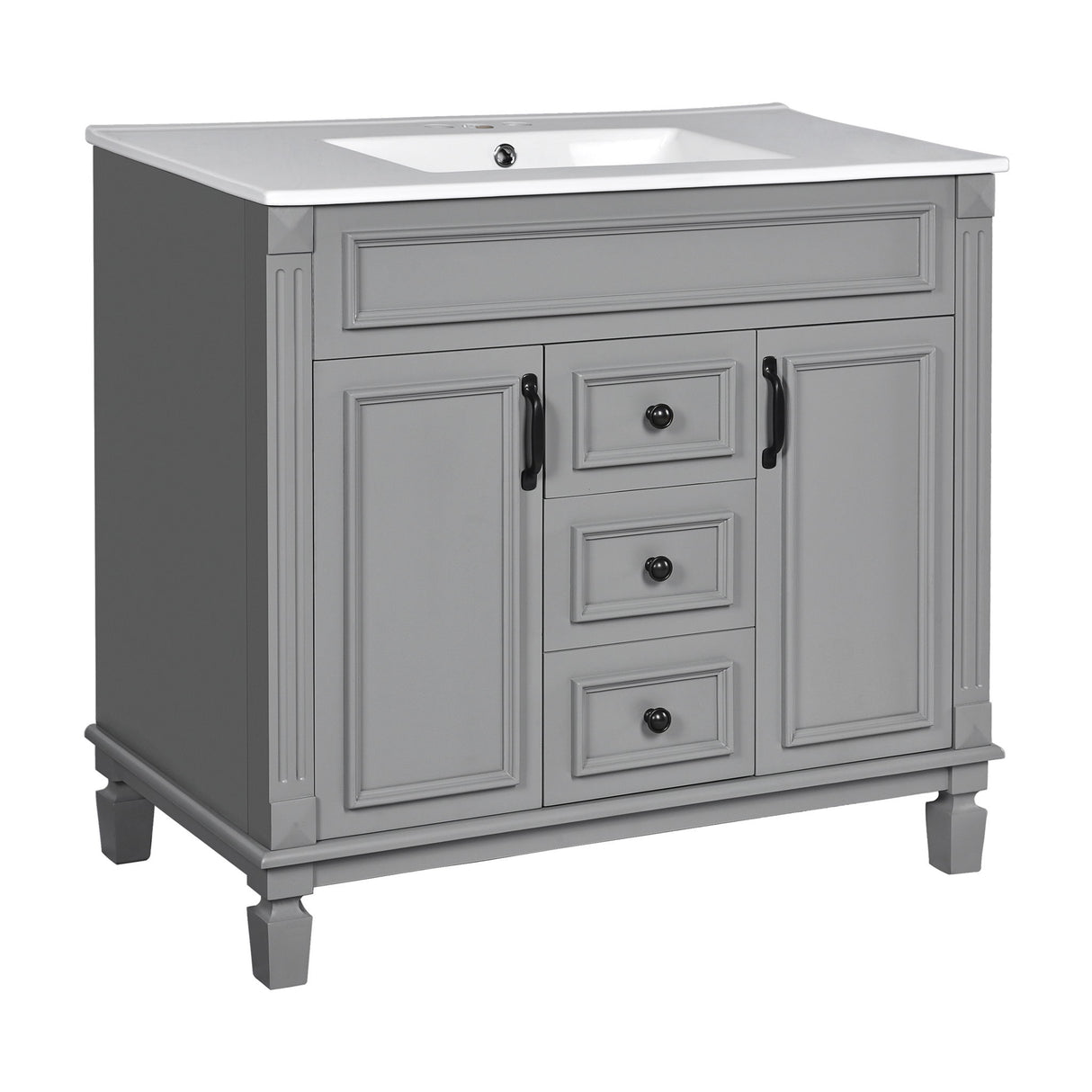 Bathroom Vanity With Top Sink, Basin On Cabinet With 2 Soft Closing Doors And 2 Drawers