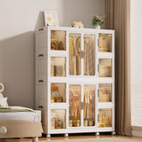 Portable Wardrobe Closet Storage Organizer For Clothes With Magnetic Doors, 12 Cubes & 2 Hanging Rods - White