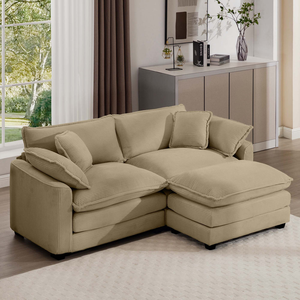 Modern Oversized Modular Cushion Sofa With Ottoman, Low Back, Deep Seating Sofa Set