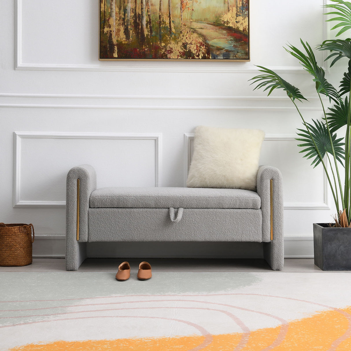 Modern Teddy Upholstered Large Bed End Bench With Arms And Storage