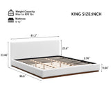 Elegant Boucle Upholstered Bed With Wood Grain Textured Solid Wood Base Frame