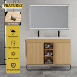 48" Freestanding Bathroom Vanity With Double Sink, 2 Soft Close Doors & 3 Open Shelves - Oak