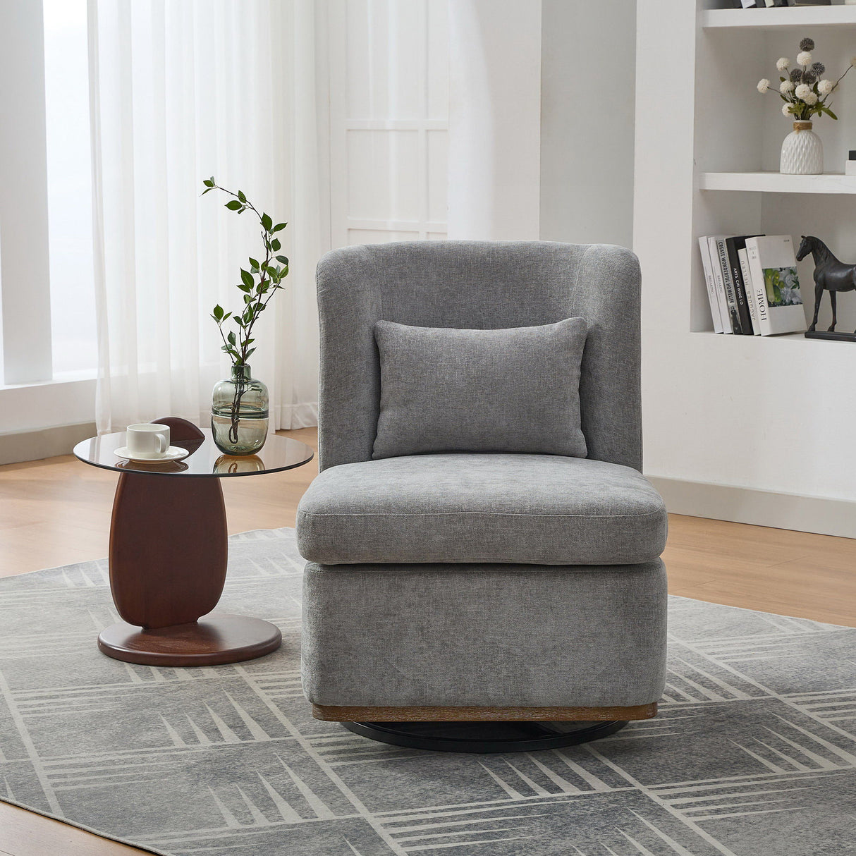 Wide Modern Cushioned Armless Metal Base 360° Swivel Chair With Pillow