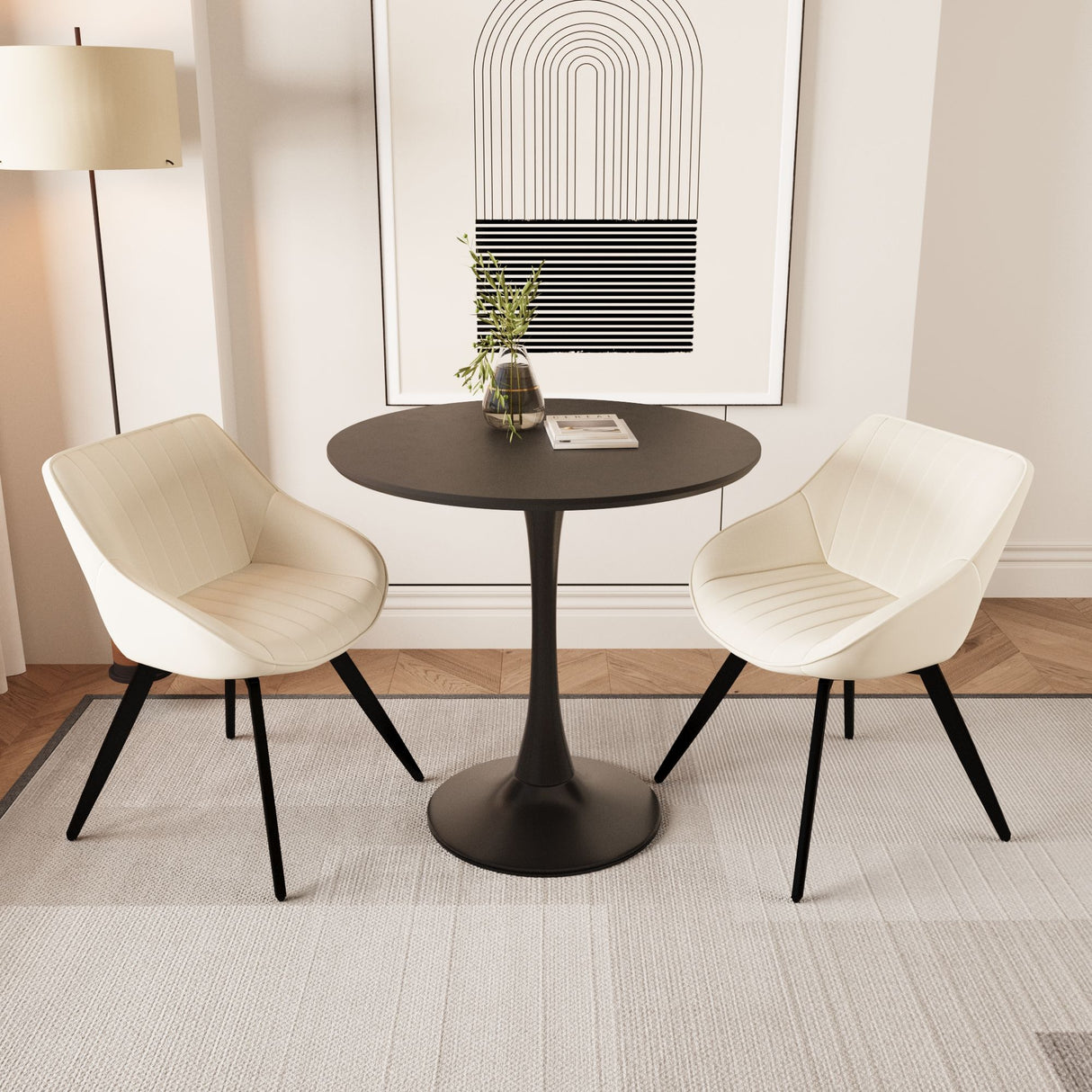 Round Dining Table Set With Tulip Design And 2 Chairs