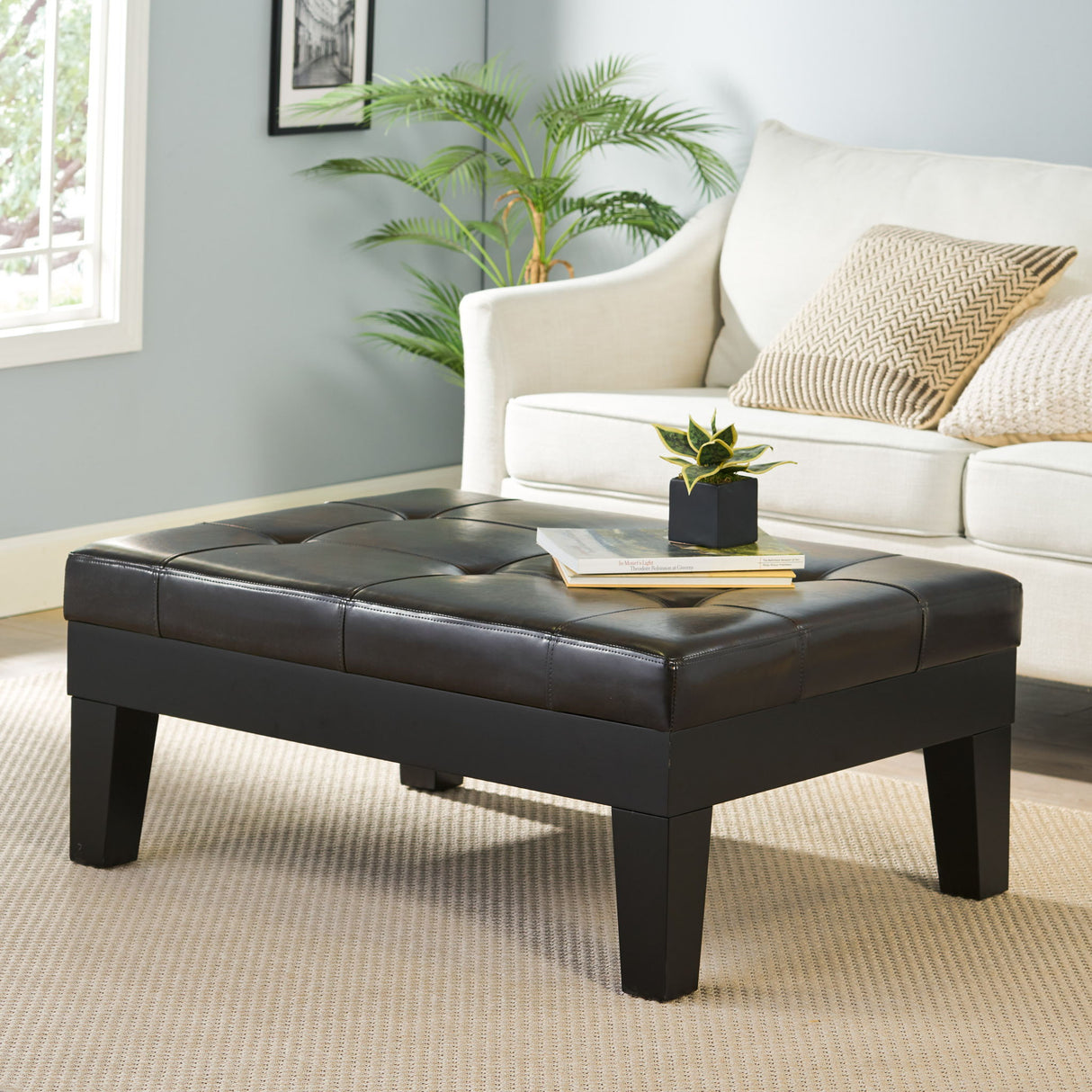 Chatham - Ottoman With Drawer Leather Storage Solution - Dark Coffee