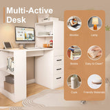 Computer Desk With 4 In 1 Socket & 3 Drawers, 4 Tier Shelves
