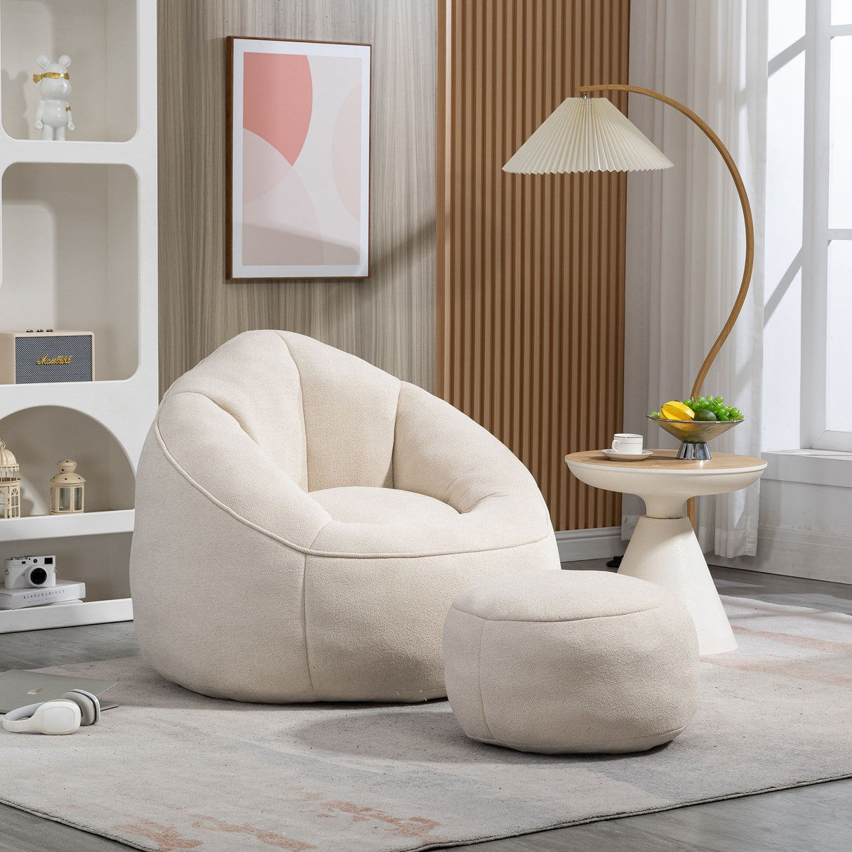 Bedding Bean Bag Sofa Chair High Pressure Foam With Footrest