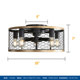 20" Industrial Caged Ceiling Fan, With 7 - ABS Blades Remote Control Reversible DC Motor, Small Flush Mount Ceiling Fan For Farmhouse - Black